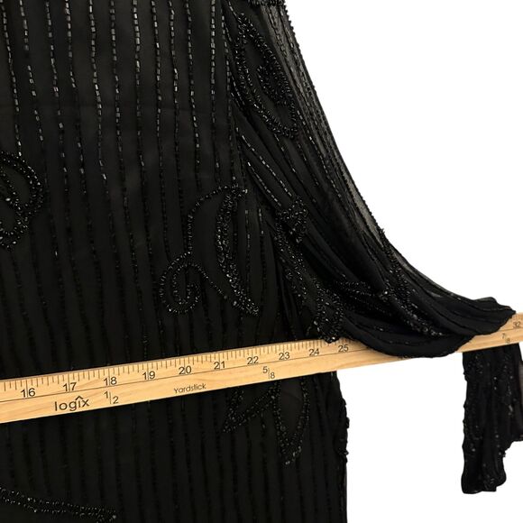 Silhouettes Black Beaded 100% Silk Sheer Sleeved Button Up Blouse Plus Size 22W - Picture 7 of 10